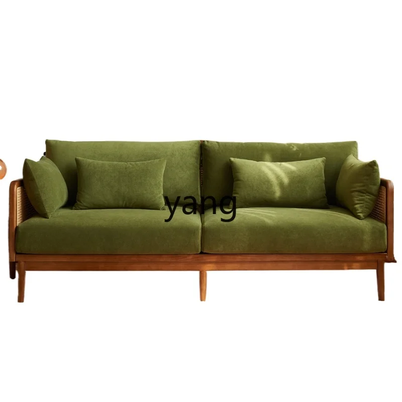 

CX Solid Wood Rattan Sofa Straight Row Double Three-Seat Living Room Home Simple and Modern Fabric Craft Sofa