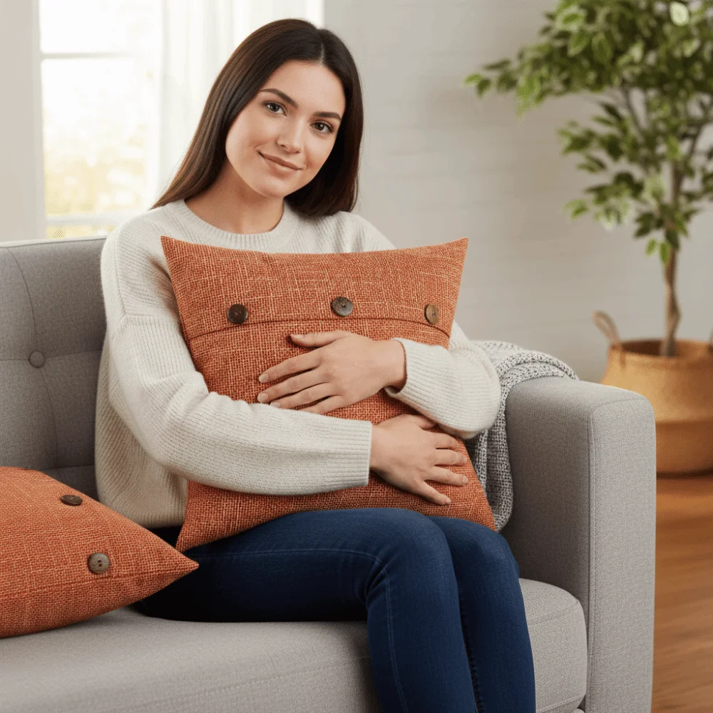 2PCS Imitation Linen Pillow Cover Japanese Style Breathable Cushion Cover 45×45cm Soft Buttoned Pillowslip Sofa Decor