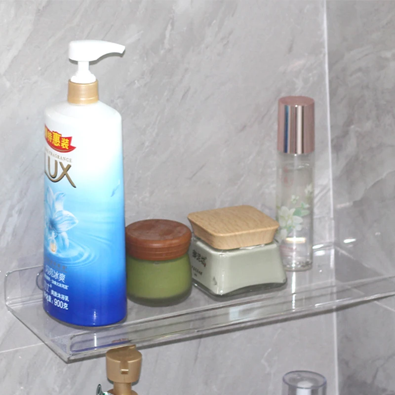 Clear Acrylic Shelf No Drill Wall Shelf Storage Rack Thick Transparent  Floating Rack Stick Display Shelf for Kitchen Bathroom - AliExpress