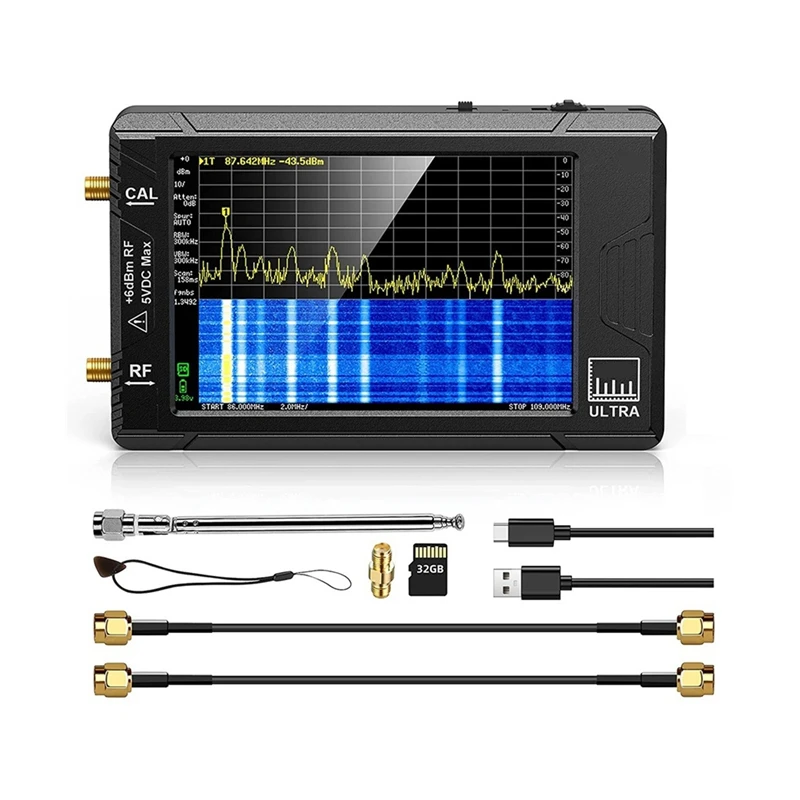 

Ultra 4Inch Spectrum Analyzer Plastic TINY SA Frequency Analyzer 100Khz-5.3Ghz Add 32GB Card Network Tester