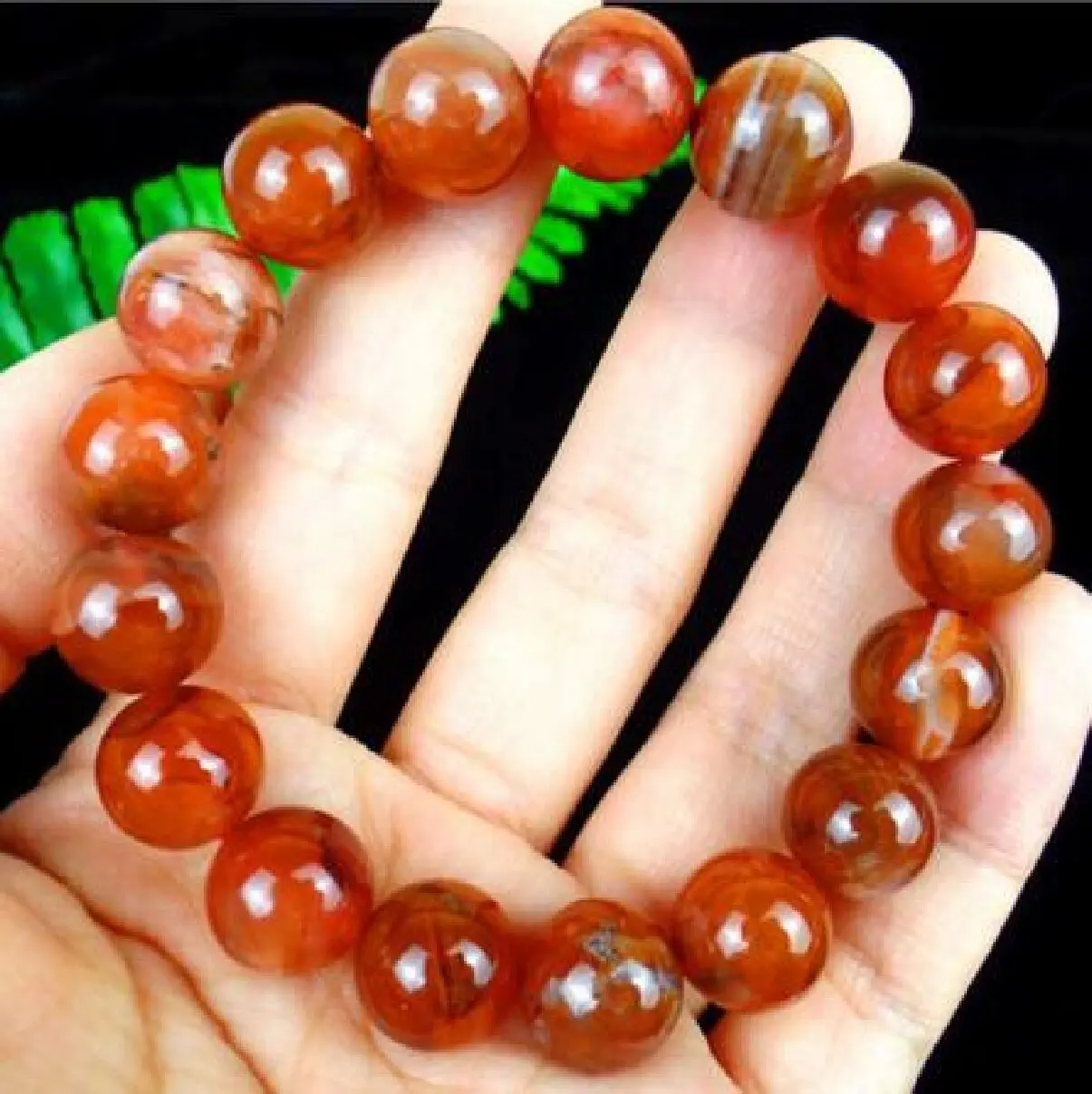 

12mm Natural South Red AgateBeads Unisex Elastic Bracelet Bangle