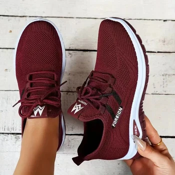 Women's Mesh Knit Running Shoes Lightweight Non-Slip Lace-Up Sneakers Breathable Casual Footwear for Daily Walking & Outdoor 1
