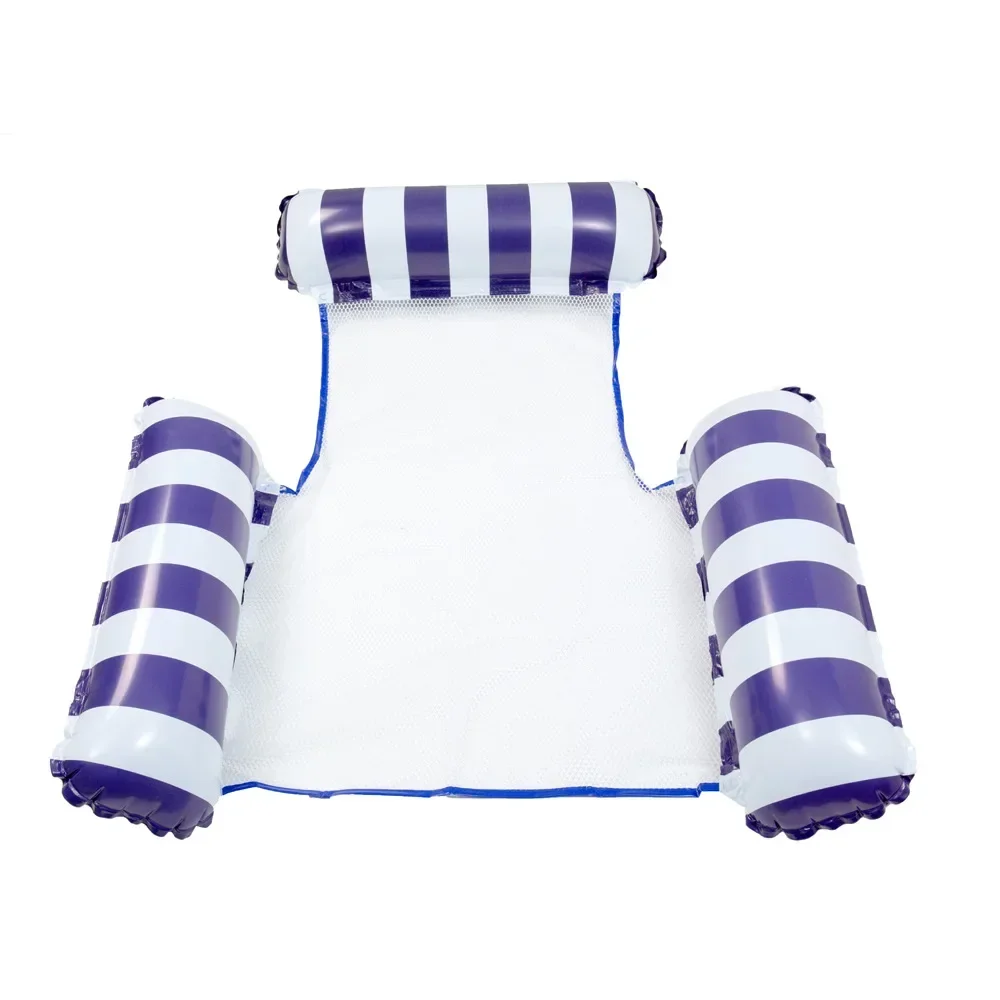 Esteira flutuante de água inflável para adultos, poltrona reclinável com encosto dobrável, cama flutuante listrada inflável, rede única