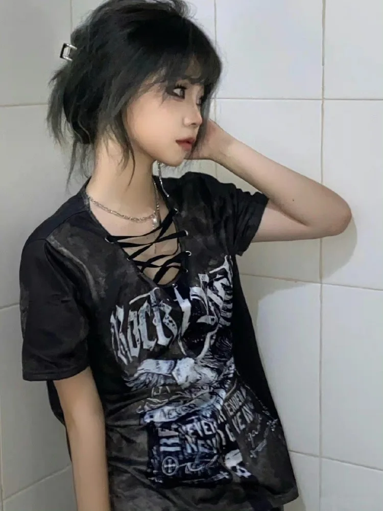 Punk Subculture Hot Girl Tshirt Summer Short Sleeve Retro
