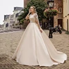 Simple Satin Bridal Dresses Sexy Backless Round Neck Princess Wedding Gowns A-Line Lace Applique Long Sleeve Formal Customized 1