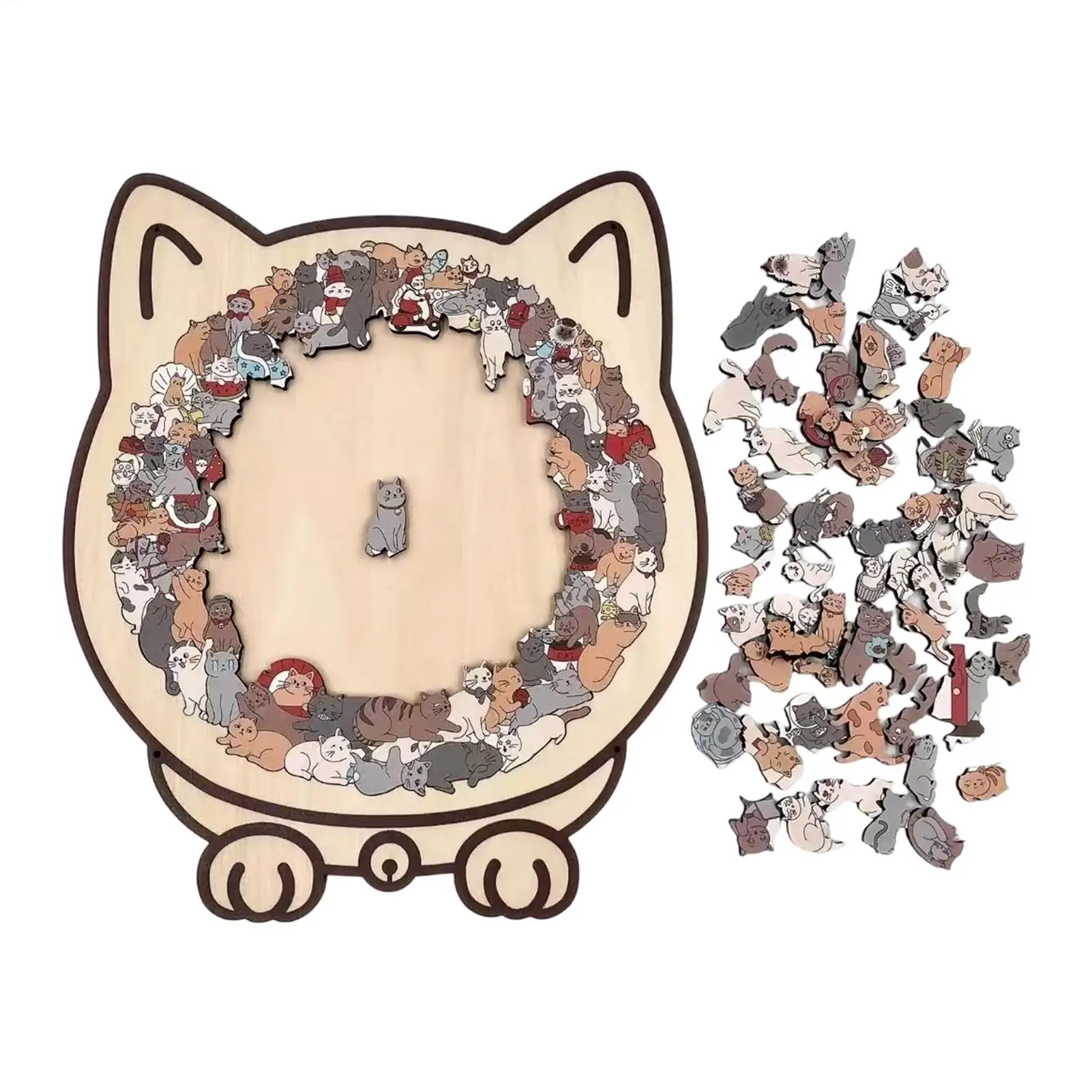 135pc Cat Shaped Wooden Jigsaw Puzzle Unique Animal Shape Wooden Puzzles For Cat Lovers Adult kids Home Decoration