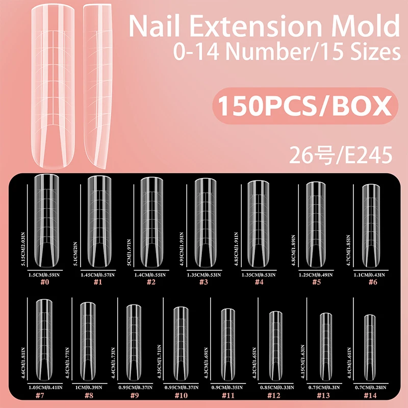 150Pcs/Box Dual Forms Nail Extension Molds - Square Coffin Almond False Nail Tips, UV Gel Quick Building Manicure DIY Tools