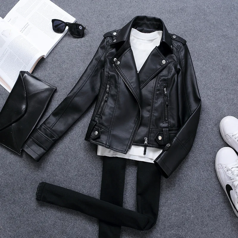 Veste cuir PU femme slim style coréen manteau court moto tendance
