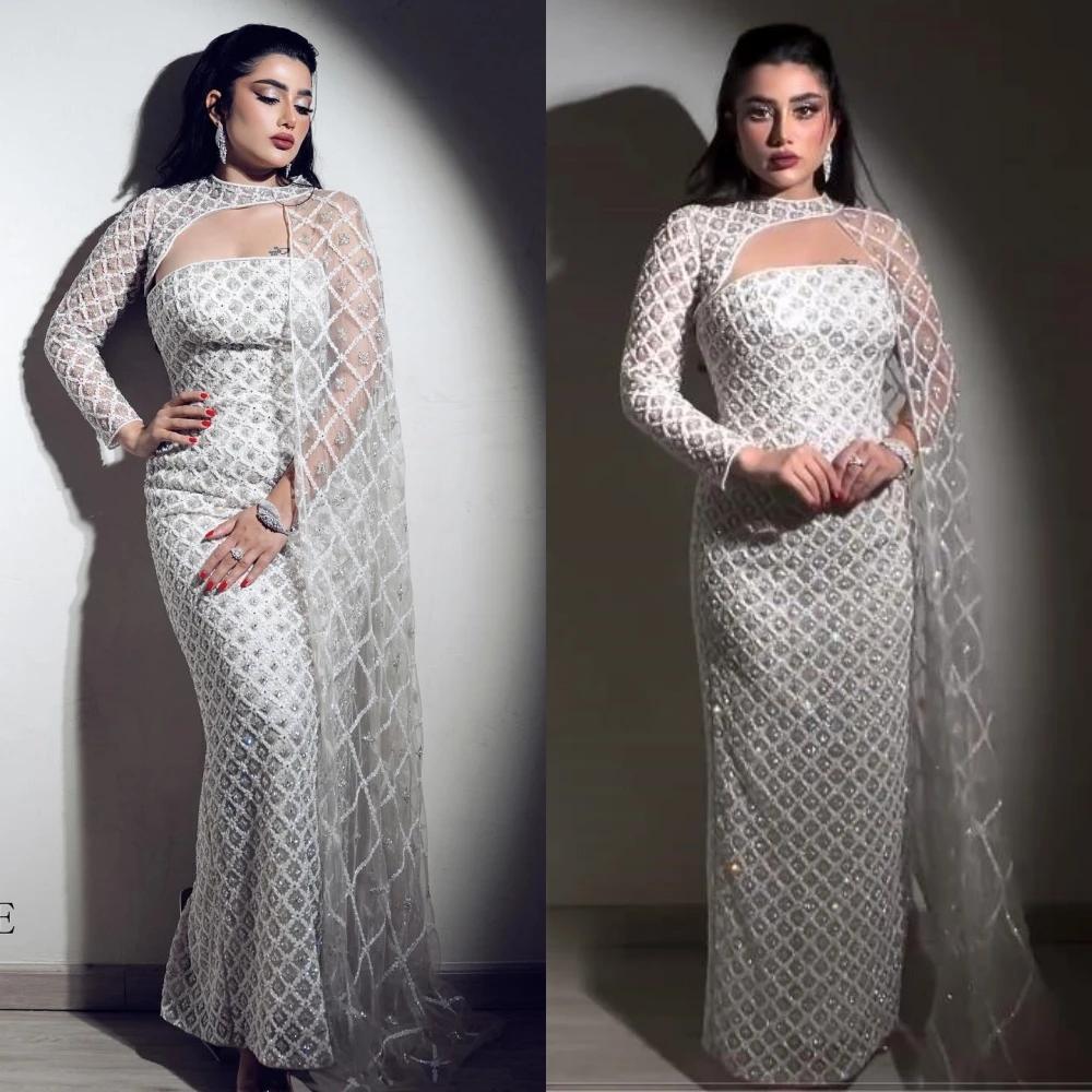 

Sparkle Intricate Halter A-line Party Dress Paillette / Sequins Tulle Anke length Charmeuse Evening فستان حفلات الزفاف