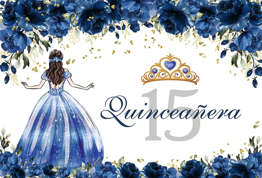 Fotohintergrund Quinceañera 15. Geburtstag – 2,1x1,5 M, Vinyl – Mit Blumen & Krone Für Party-Fotos
