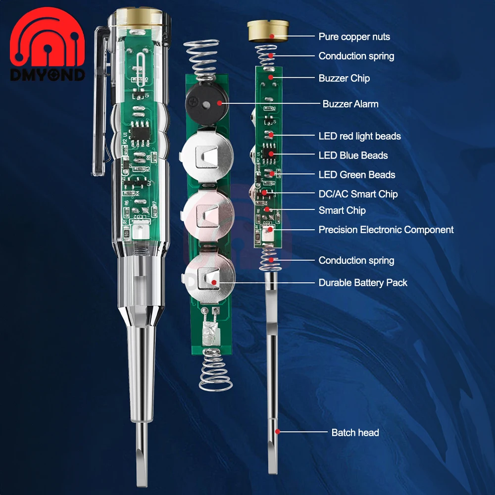 Three-lamp Voltage Tester Pen Built-in Buzzer Non-contact Induction Test Pencil Voltmeter Power Detector Screwdriver Indicator 6