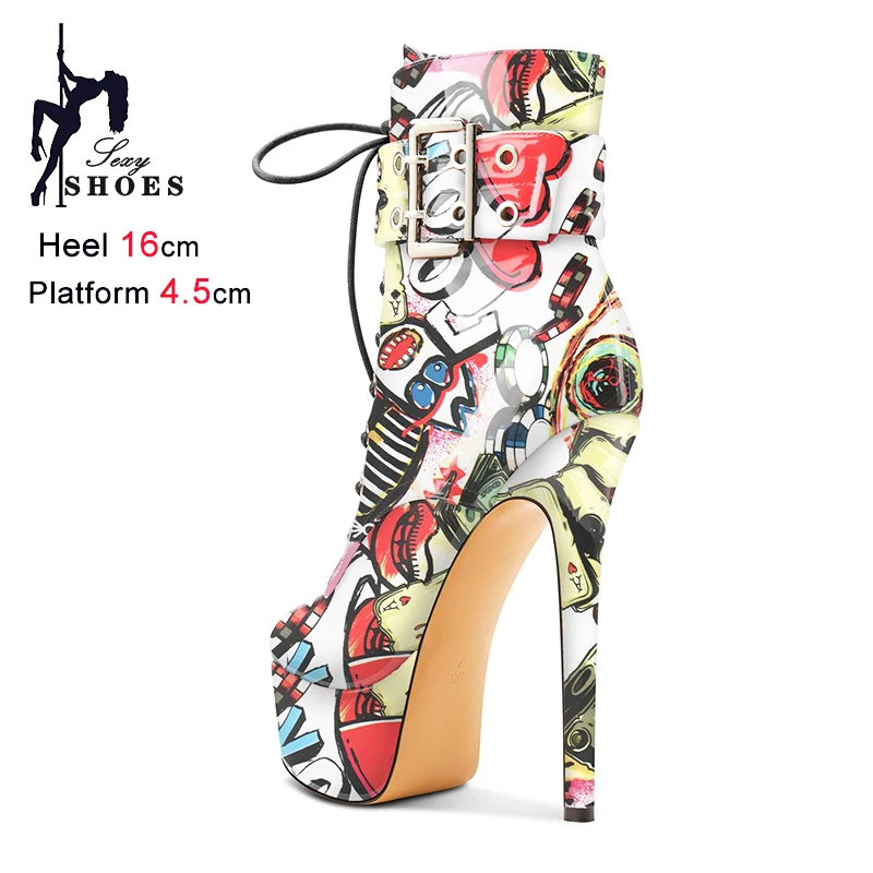 Fashion Patent Leather Lady Boots Sexy Super High Heel Woman Shoes Round Toe Side Zipper Waterproof Platform Stiletto Short Boot