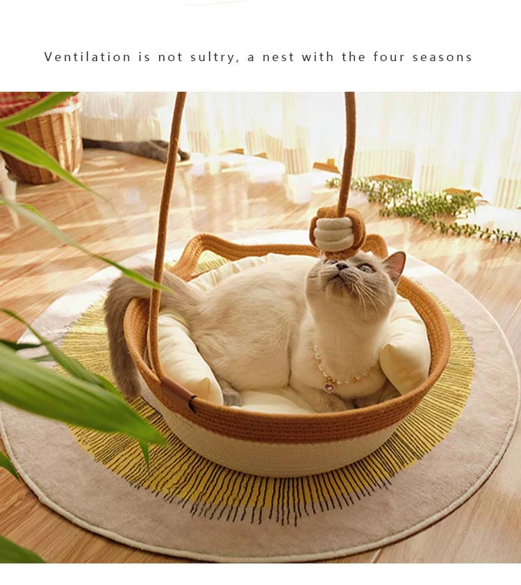 Title 10, Four Seasons Rattan Cat Nest Natural Cat Bed wi...