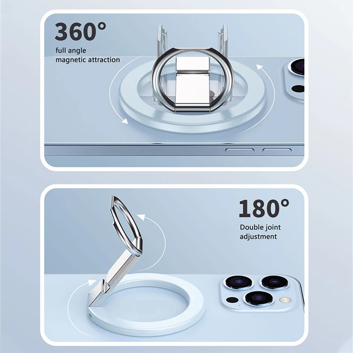 Portable Folding Magnetic Phone Holder with Adhesive Ring Buckle