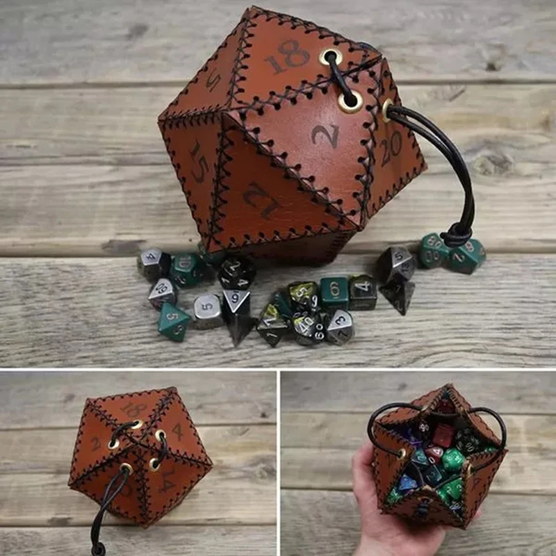 

1 шт. новая кожаная сумка для костей D20, многоугольные коробки для хранения костей, усиленные сумки для костей на шнурке для ежедневного использования, идея для подарка