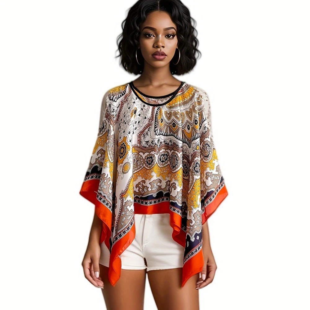 2024 Shawls Summer Beach Sexy Women Fashion Print Chiffon Smock Bikini Cover Up Loose Blouse Sunscreen Comfortable Poncho Hot