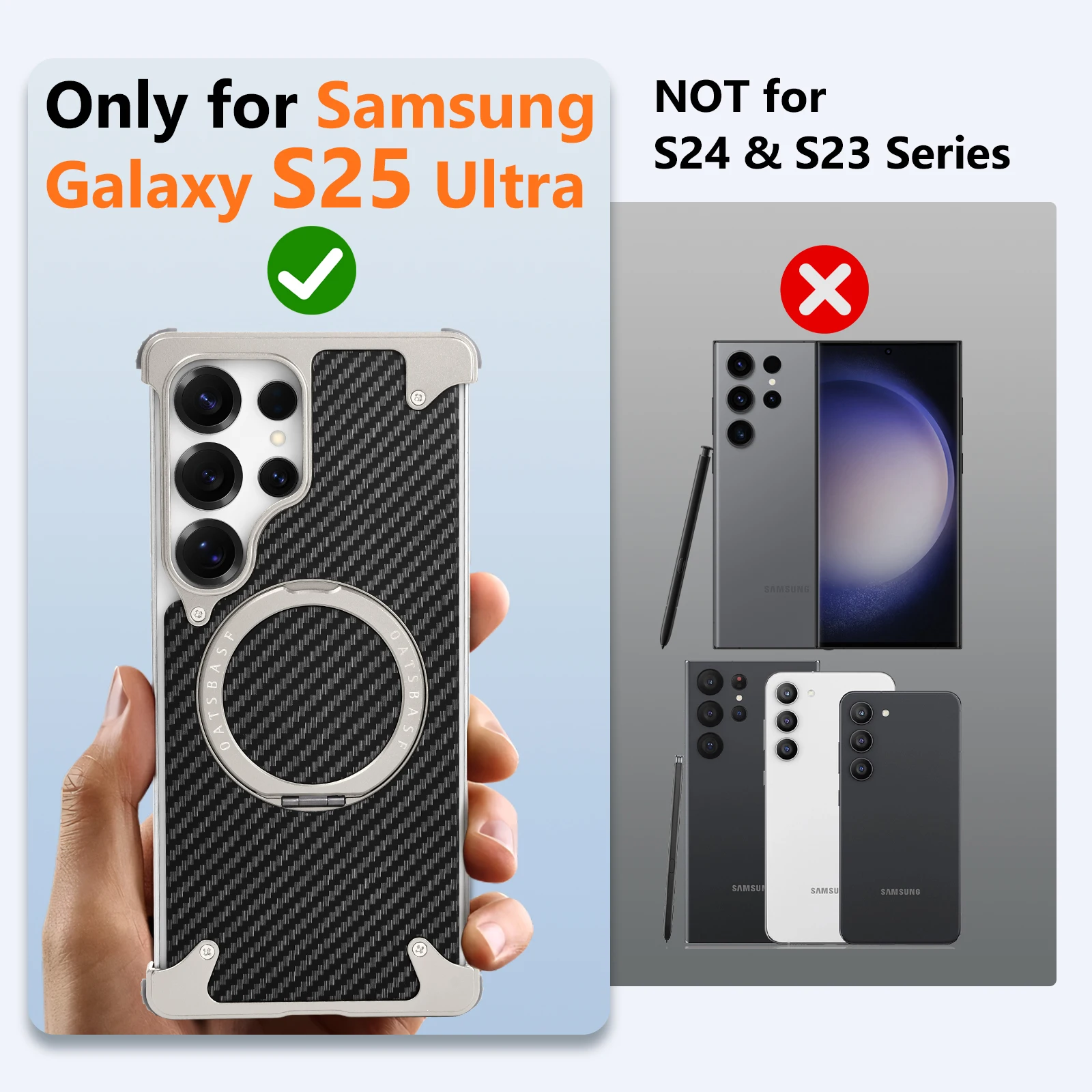 Eary for Samsung Galaxy S25 Ultra Phone Case With 360 Rotate Magnetic Stand Carbon Fiber Cover MagSafe Military-Grade Drop Shell