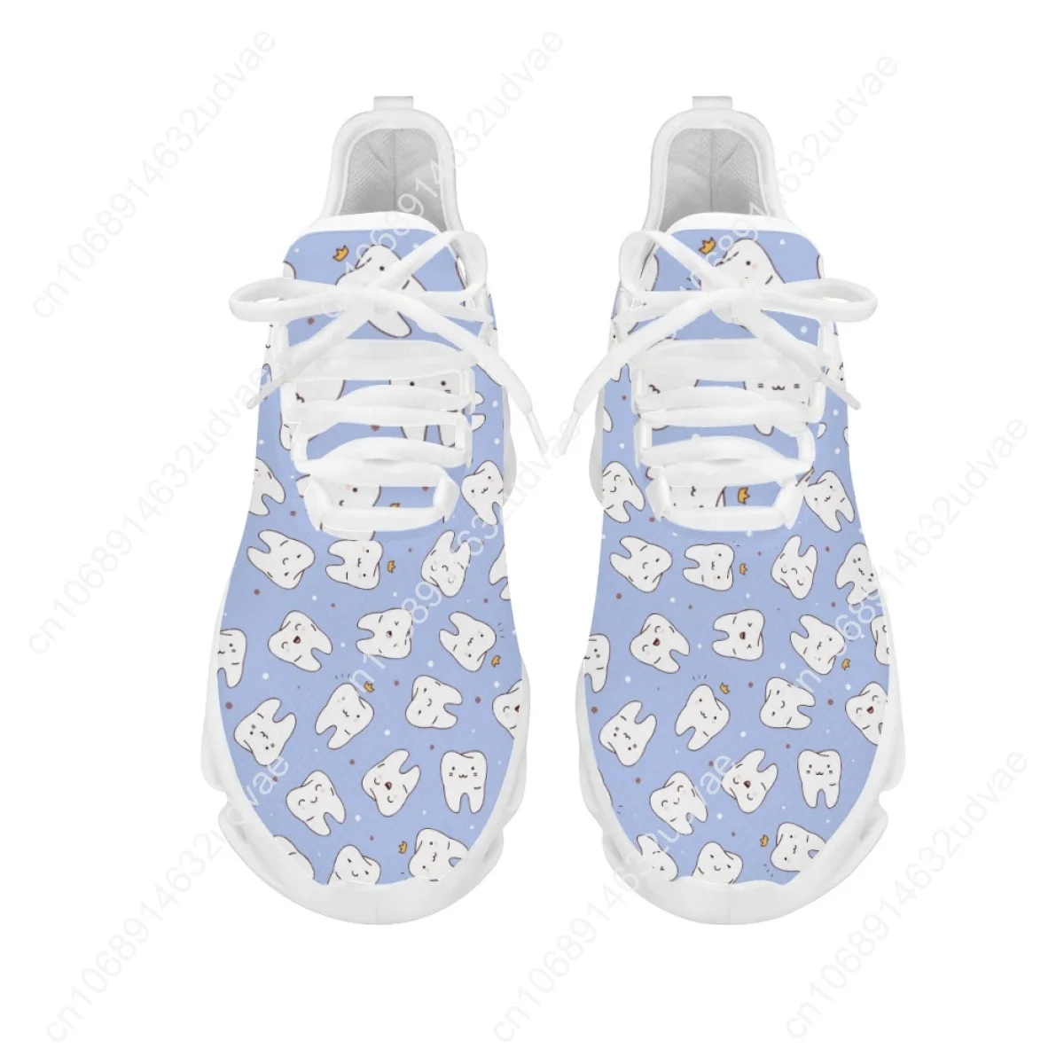 Cute Teeth Dental Pattern Ladies Mesh Sneakers Lightweight Lace-up Flat Shoes Breathable Outdoor Tennis Zapatos 2023