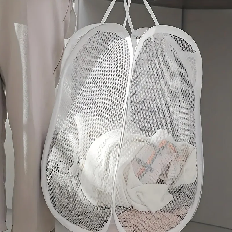 1 foldable pop-up laundry basket handle polyester mesh dirty laundry storage basket lightweight large capacity