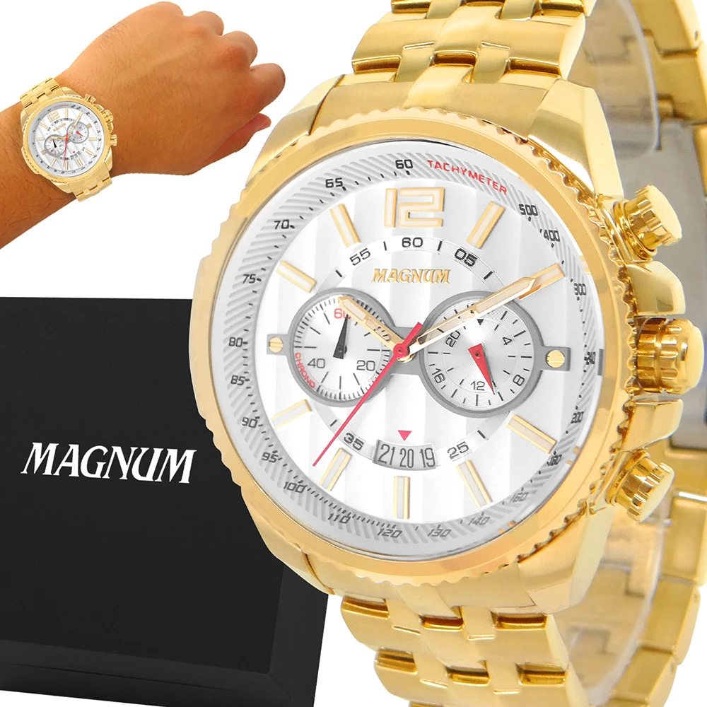 Relógio Masculino Magnum Dourado 2 Anos De Garantia Original - AliExpress