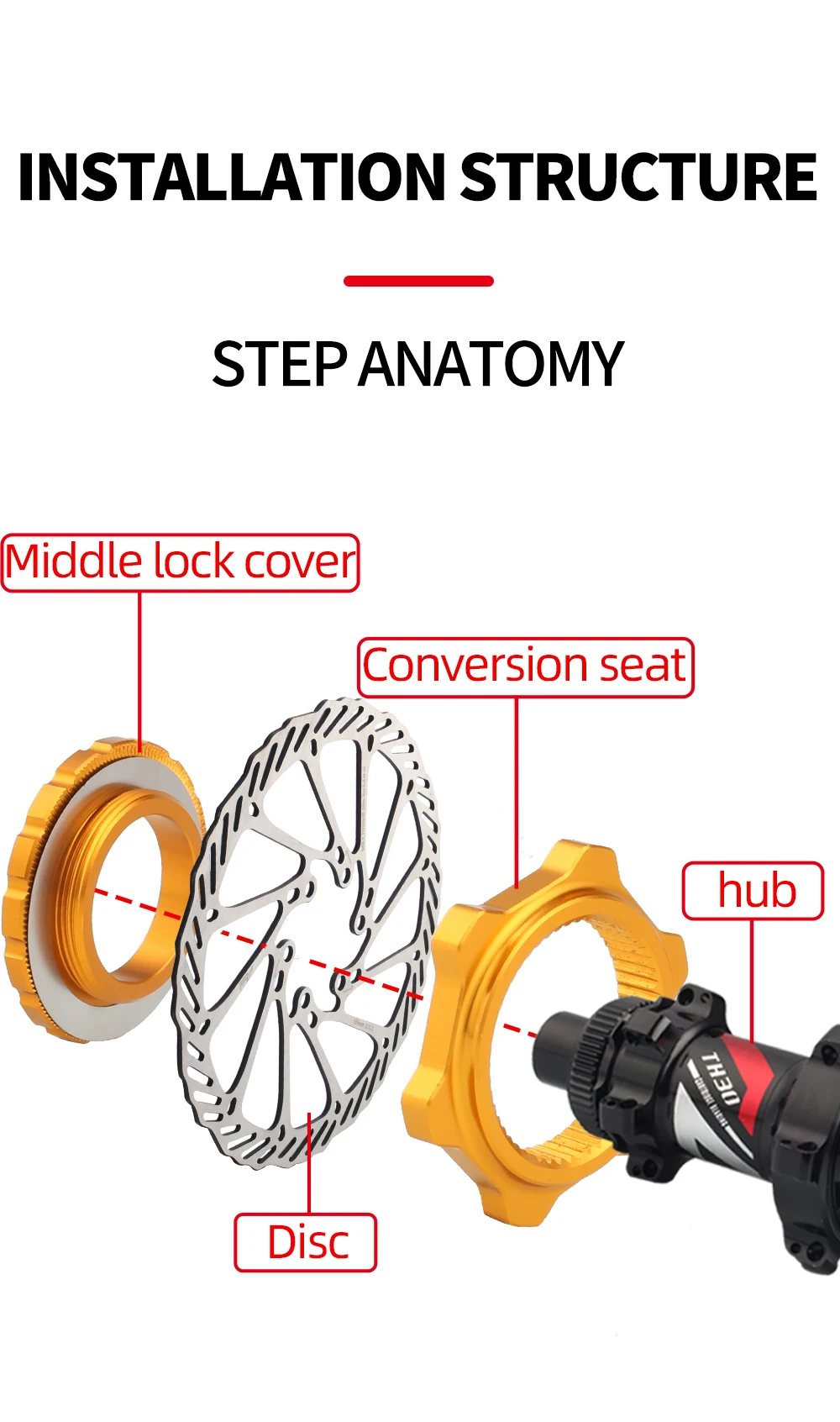 TANKE Fahrradnaben-Adapter von Center Lock auf 6-Loch aus Aluminiumlegierung, Centerlock-Umbau auf 6-Loch-Scheibenbremse, Fahrradzubehör – Detail 8