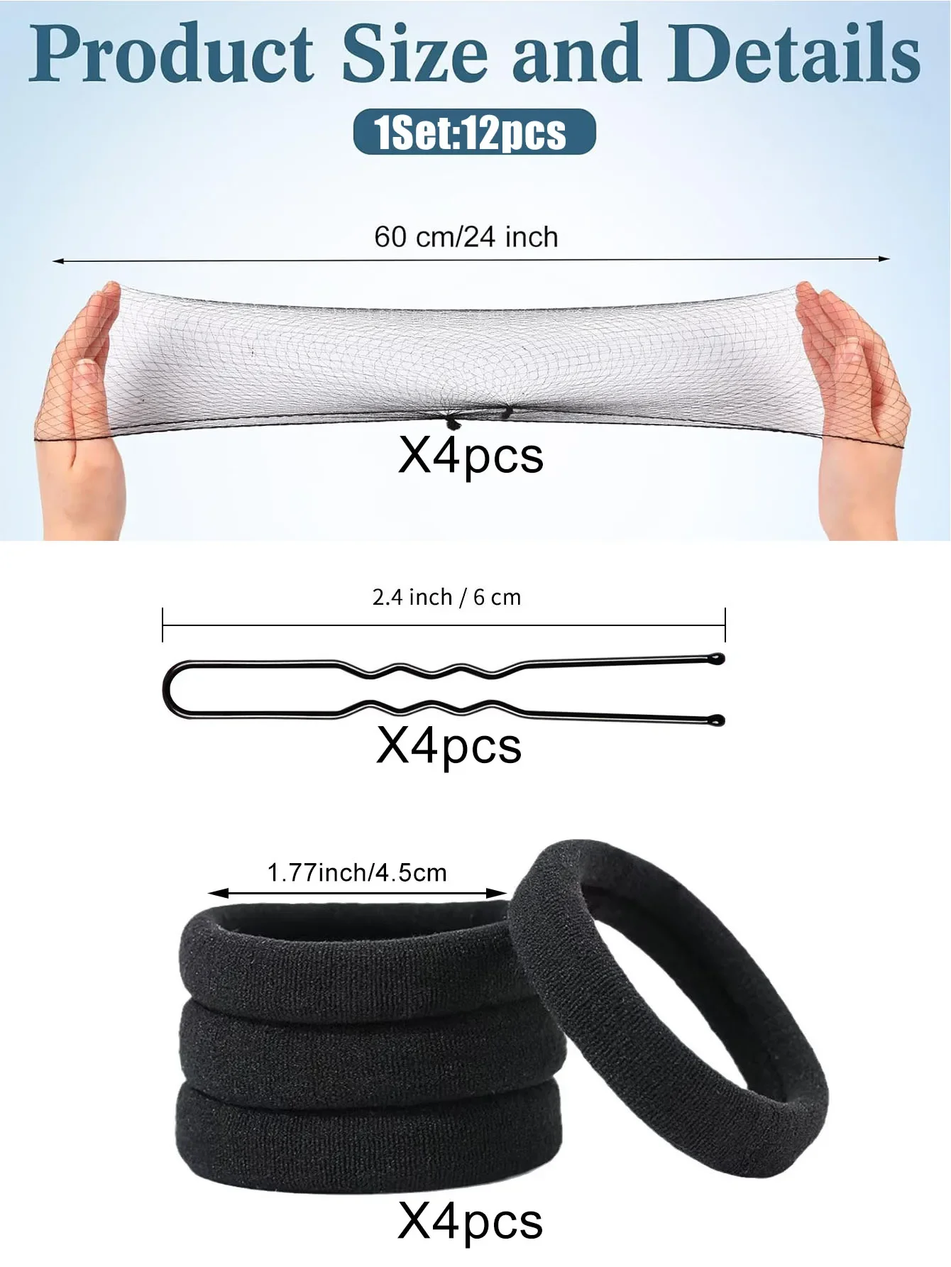 Hair Nets Hair band And U Shaped Pins 12pcs/Set Invisible Elastic Edge Mesh Individual Package for Women Bun Suitable Occasions
