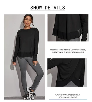 Women Yoga Shirt Fitness Sexy Sports Gym Crop Top Running Long Sleeve Blouse Winter T-Shirt Workout Sportswear 6