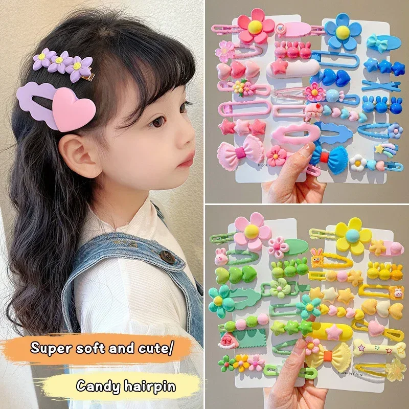 여아용 달콤한 꽃 활 하트 머리핀, BB 클립 바레트, 한국 패션 헤어 액세서리, 14 개/세트