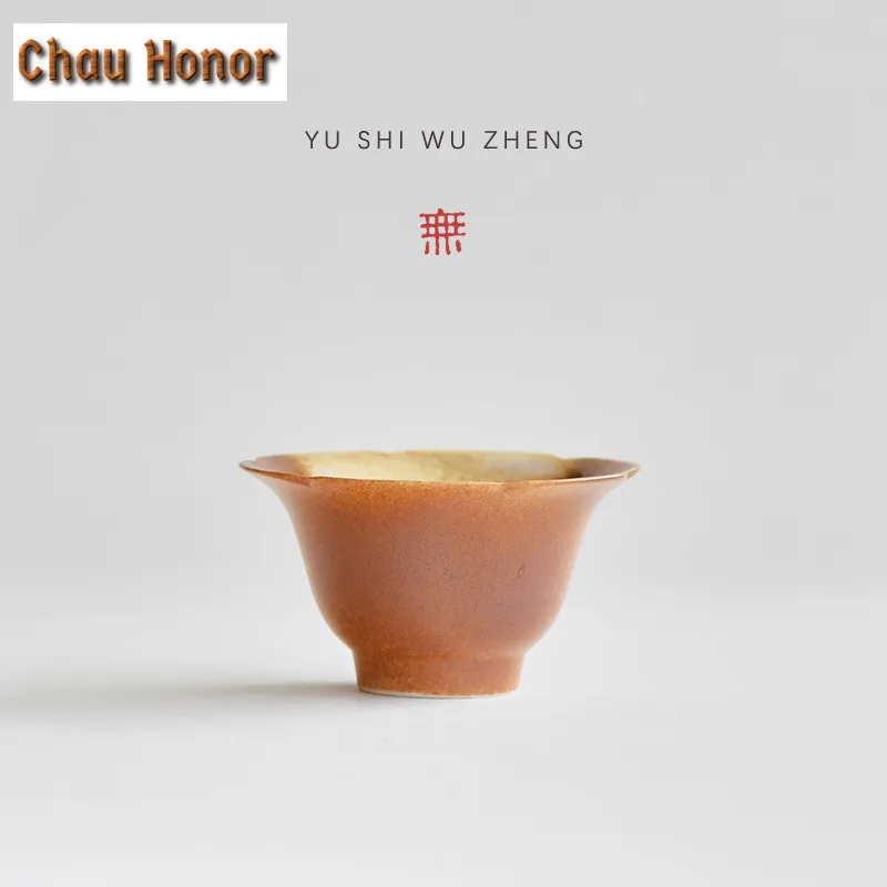 70ml Japanese Soda Kiln Glazed Pottery Teacup Retro Flower Petal Tea Bowl Tea-tasting Fragrance Cup Jianzhan Master Cups Teaware