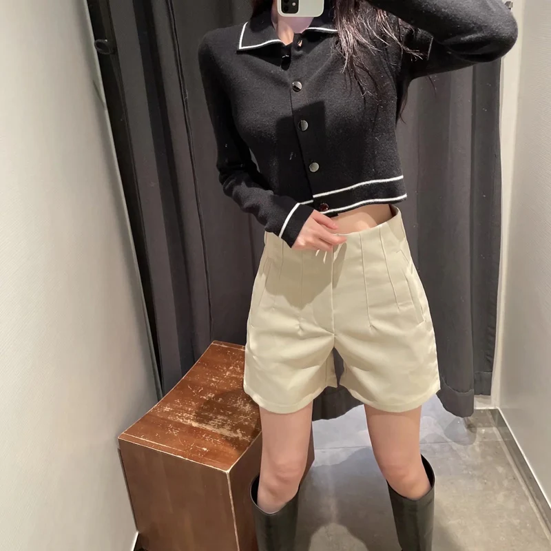 workout clothes for women Xitimeao  Women Chic Fashion With Seam Detail Office Wear Pants Vintage High Waist Zipper Fly Female Shorts Trousers Mujer swim trunks