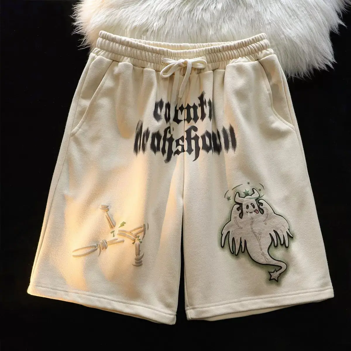 

Little Devil Drawstring Shorts Men's Summer American Vintage Fashion Brand I Sports Loose Casual Couple Capris