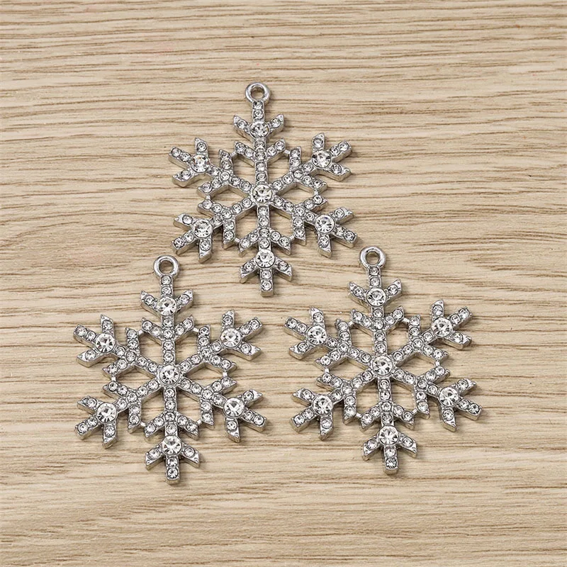 5 Stück 30x38mm Elegante Große Kristall-Weihnachtsschneeflocken-Anhänger für Schmuckherstellung, Ohrringe, Halsketten, DIY-Bastelbedarf