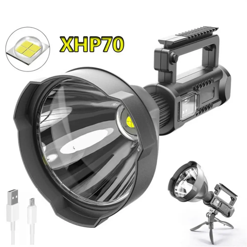 

Rechargeable Spotlight High Lumens Super Bright Flashlight with 4 Modes IPX5 Waterproof Large Searchlight with Tripod