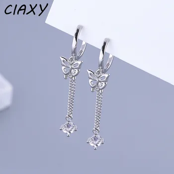 CIAXY 실버 컬러 나비 귀 버클 플래시 지르콘 술 체인 귀여운 귀걸이, 슈퍼 요정 패션 쥬얼리 aretes de mujer