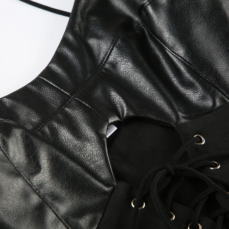 Camisola con cordones en la parte delantera para mujer, estilo gótico, sin mangas, ajustada, estilo punk, sexy, para discoteca