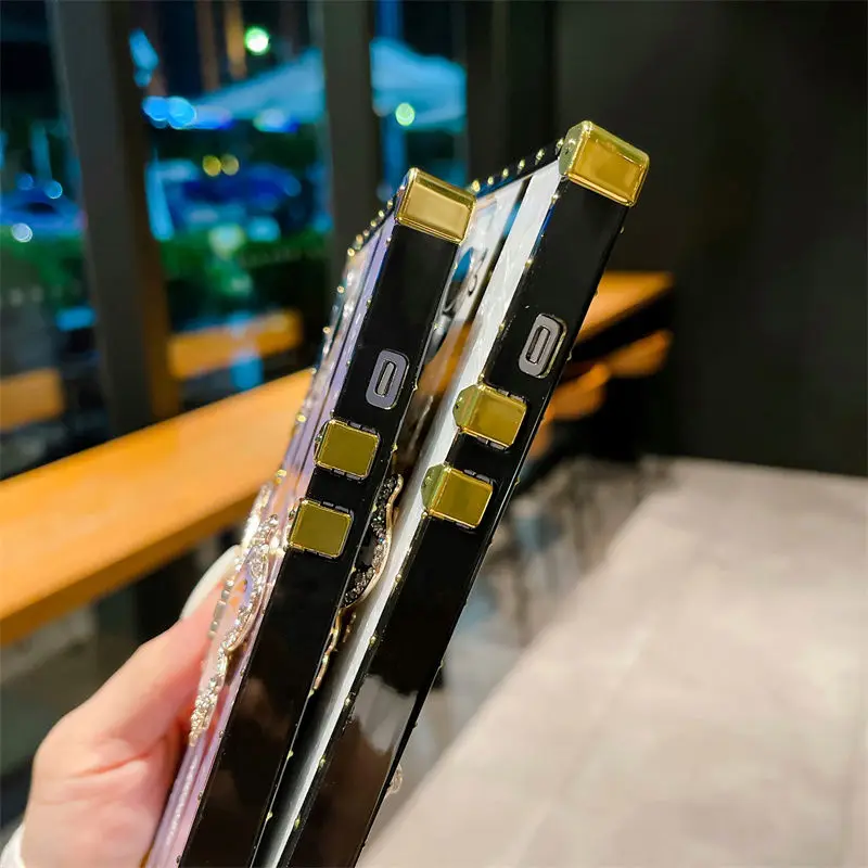 Diamantindlagt telefoncover til iPhone 15 Pro Max 13 12 11 XR 14 Puls Hard Akryl Stor Border Butterfly Bracket Cases_voghion.com