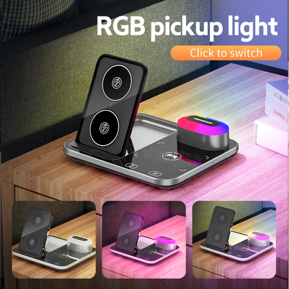 30W Fast Wireless Charging RGB Night Light Mobile Phone Holder 3 in 1 Multifunctional Wireless Charging Stand for iPhone Samsung