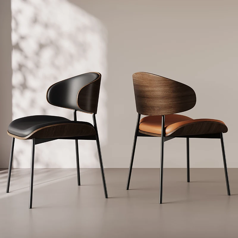 Modern Solid Wood Leather Dining Chairs with Metal for Kitchen Bedroom Coffee Shops Restaurants Hotel Rooms