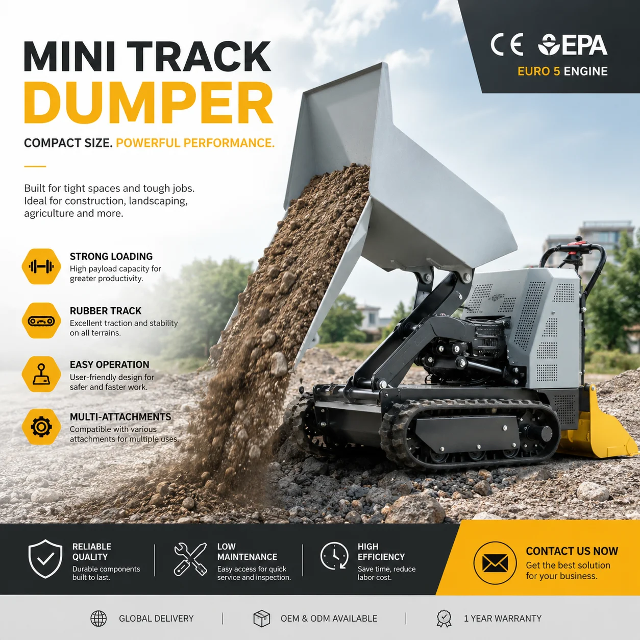 Heißer Verkauf Günstiger Mini-Raupenkipper Kostenloser Versand Hydraulischer Gummiketten-Mini-Dumper für Landwirtschaft Bau Transport