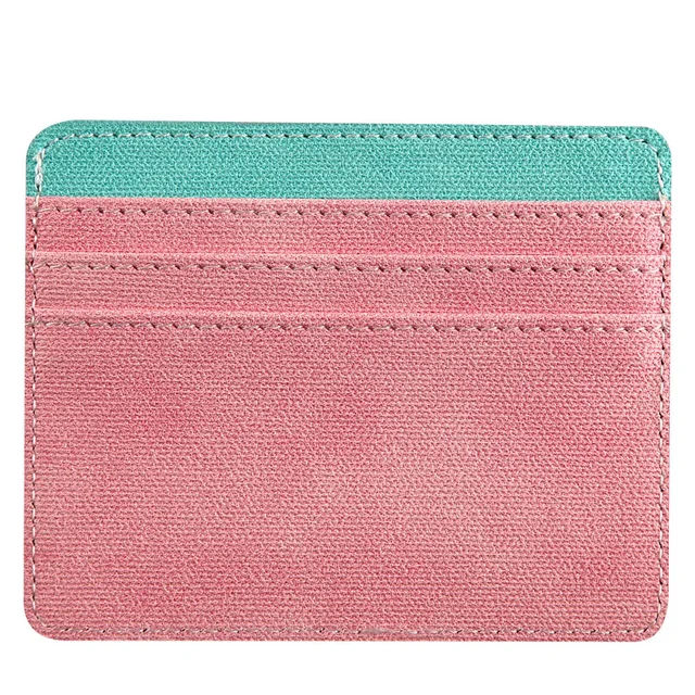 PU thin card holder multi-purpose student card holder female bank card holder credit card holder portable holder Pink with blue