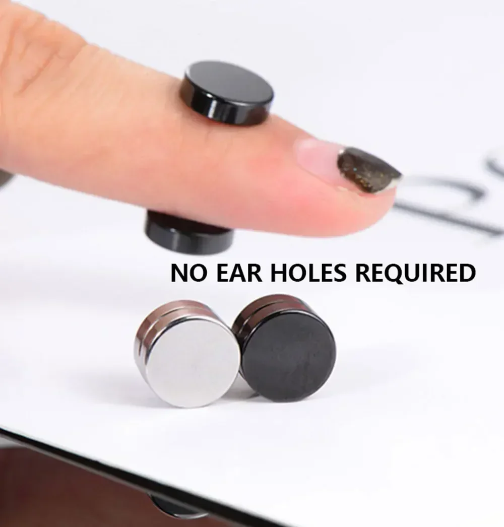 1/3Pairs Magnetic Stud Earrings Men and Women Black CZ Magnet Non-piercing Clip Earring Round Magnet Earring Without Piercing 4