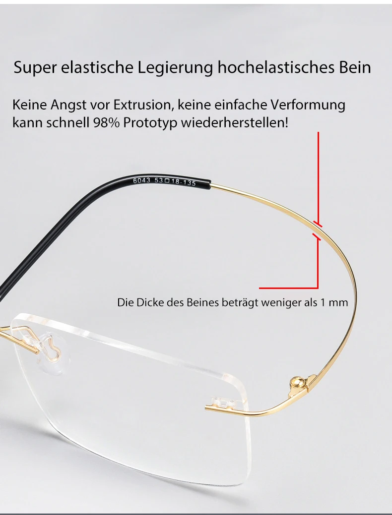 Neue 2022 Randlose Brille Rahmen mit Rezept Angepasst Linsen Formen Flexible Tempel Beine Brillen für Männer Frauen – Detail 8