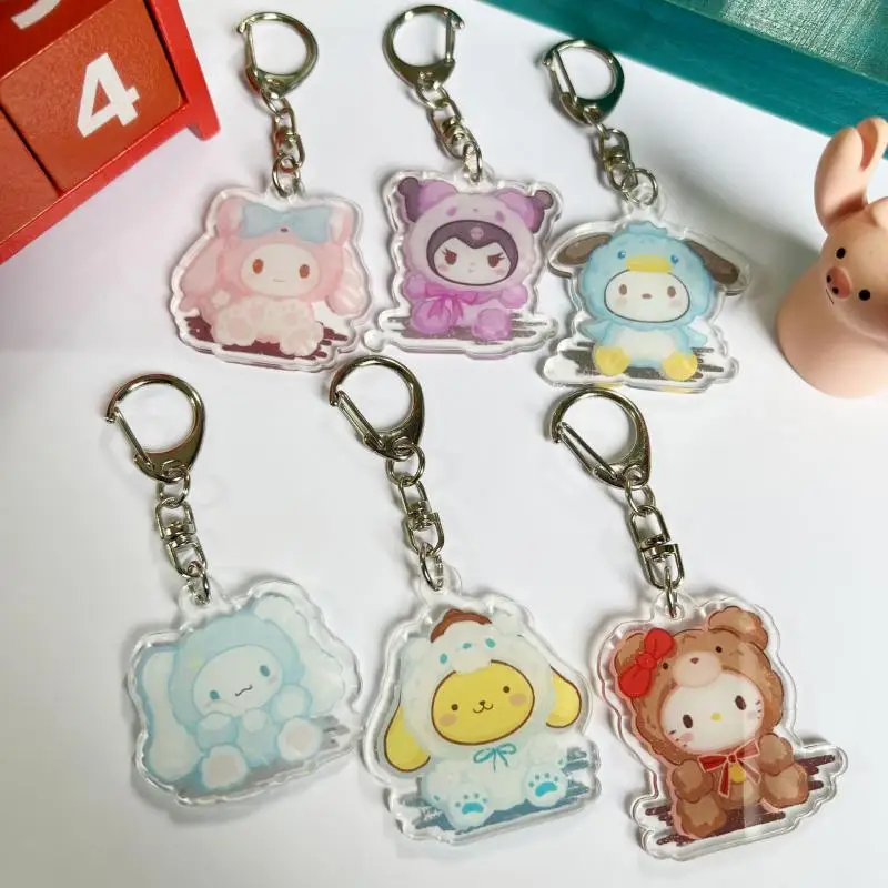 

Kawaii Sanrio Anime Acrylic Key Chain Cute Hello Kitty Pompompurin Kuromi Cartoon Key Buckle Creative Stationery Children Gifts