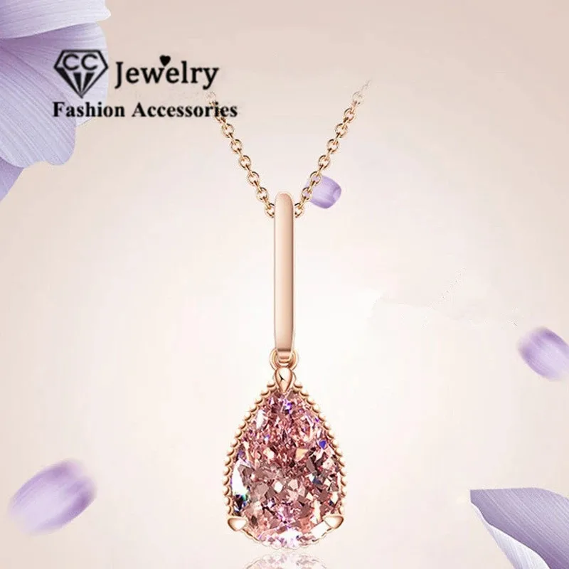 CC Pendants For Women Rose Gold Plated Water Drop Pink Necklace Pendant Wedding Fine Jewelry No Chain CCN285