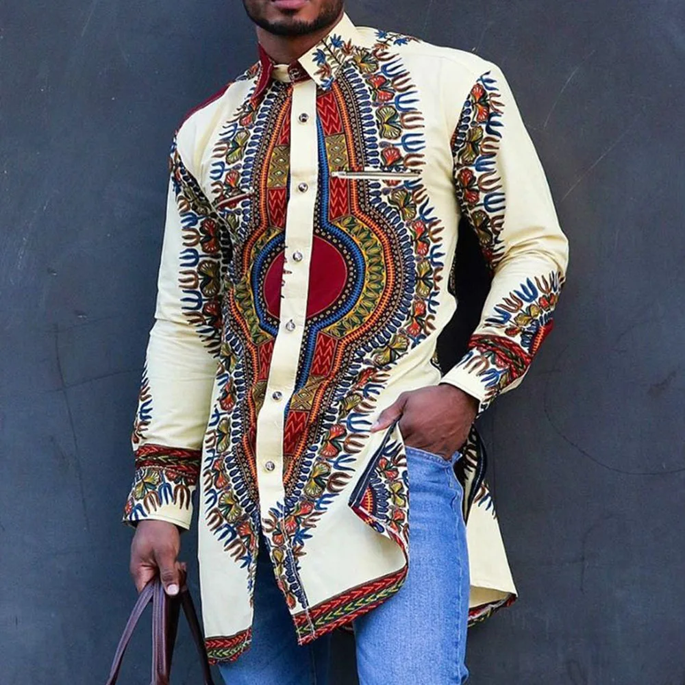 

Dashiki African Men's Clothing Ethnic Print Plus Size Tops Wedding Party Wear Classic Men's Shirts New 2022 (M-4XL)