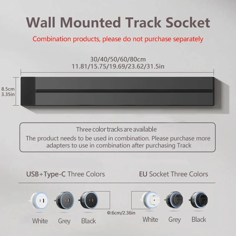 Universal Wall Mounted Socket Expansion with USB and Type-C Ports - Black/White