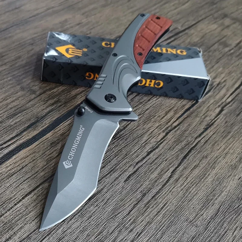 

Damascus Steel Knife Quick Open Folding Blade Knife 440C Wood Handle Pocket Military Knifes Camping Hunting EDC Survival Knives