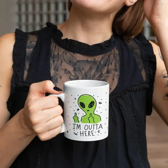 Alien Coffe Mug Funny Coffee Mugs Adult Humor Double Sided Print Ceramic Coffee Cups as Space Gifts Breakfast drinking water cup