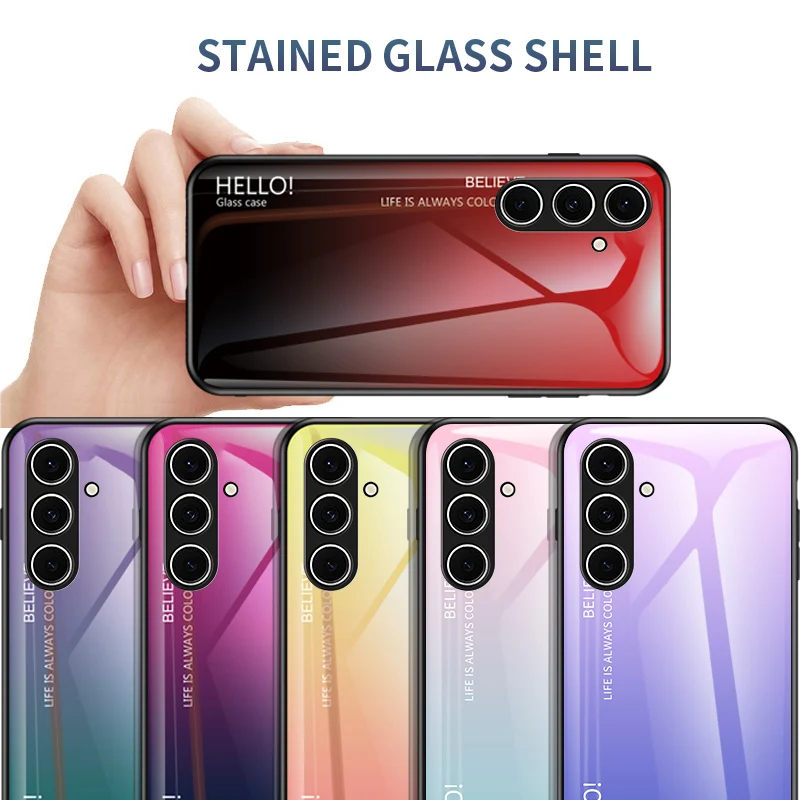 Gradient Tempered Glass Phone Case with Hard Back Protection and Bumper Edges