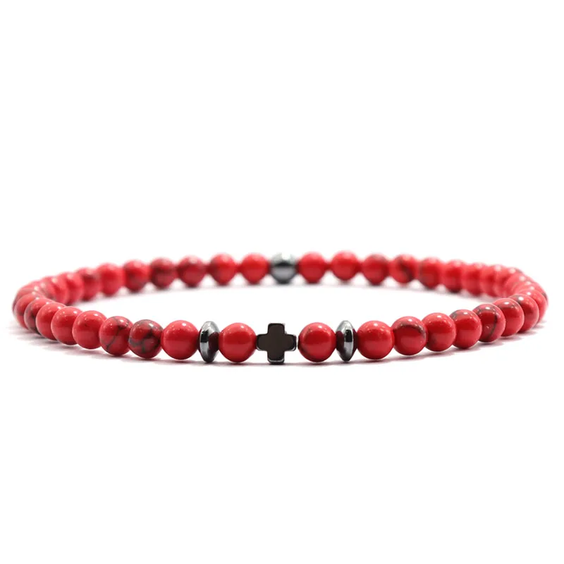 Natural Stone Hematite Cross Bracelet for Men